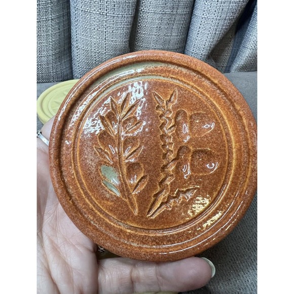 PIGEON FORGE POTTERY Buttermold Print Round Coasters Fall Harvest Brown Biege - Picture 7 of 13